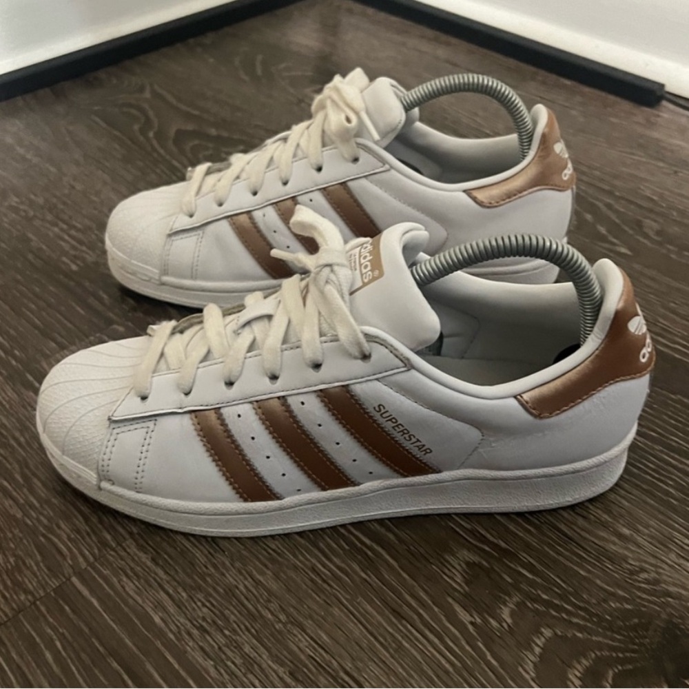 Adidas White and Rose Gold Superstar Sneakers - Picture 3 of 7
